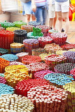 Colourful decorative chopsticks for sale as souvenirs to tourists in Chinatown market, Temple Street, Singapore, Southeast Asia, Asia