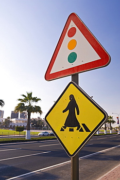 Pedestrian crossing sign, Doha, Qatar, Middle East