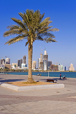 City skyline, West Bay financial district viewed from the Corniche, Doha, Qatar, Middle East