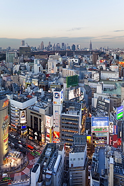 Elevated view of Shinjuku skyline viewed from Shibuya, Tokyo, Honshu, Japan, Asia 