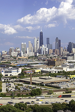 Hancock Tower and city skyline, Chicago, Illinois, United States of America, North America