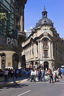 Architecture on the main commercial street, Paseo Ahumada, Santiago Centro, Santiago, Chile, South America