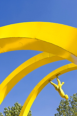 Yellow spiral sculpture in the central business district, Santiago, Chile, South America