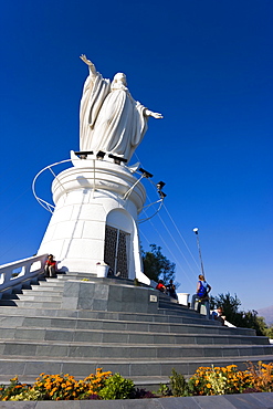 Statue of the Virgin Mary at Cerro San Cristobal overlooking the city, Santiago, Chile, South America