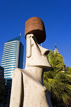 Moai Statue on Santiago's main street Avenue O'Higgins, Santiago, Chile, South America