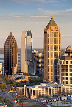 Elevated view over Interstate 85 passing the Atlanta skyline, Atlanta, Georgia, United States of America, North America