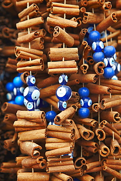 Cinnamon sticks and evil eye souvenirs, Istanbul, Turkey, Europe