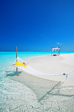 Hammock on tropical beach, Maldives, Indian Ocean, Asia