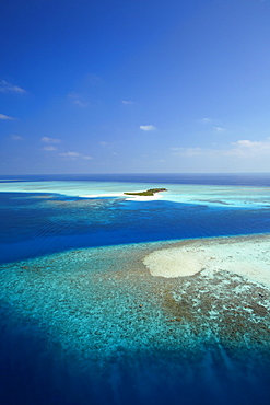 Aerial view of tropical island and lagoon, Maldives, Indian Ocean, Asia 