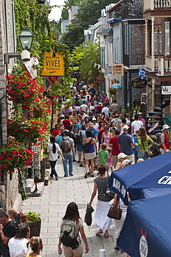 People walking on Rue du Petit Champlain, Quebec City, Quebec, Canada, North America