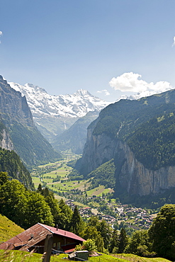 Jungfrau massif above Lauterbrunnen, Jungfrau Region, Switzerland, Europe