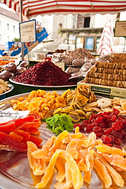 Candied fruits in local market in Regensburg, Bavaria, Germany, Europe