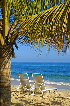 Beach chairs on Grand Anse Beach, Grenada, Windward Islands, West Indies, Caribbean, Central America