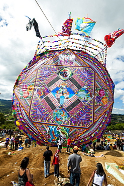 Day Of The Dead kites (barriletes) in cemetery in Santiago Sacatepequez, Guatemala, Central America