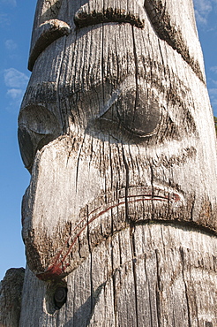 First Nation totem pole at the courthouse in Prince Rupert, British Columbia, Canada, North America 