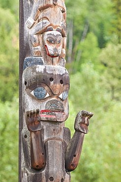 Totem poles at the Gitanyow Museum, Kitwancool (Gitanyow), British Columbia, Canada, North America 