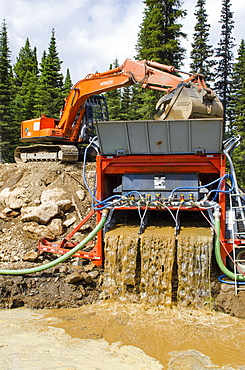 Modern day gold mining in Wells, British Columbia, Canada, North America