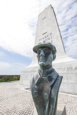 Wilbur Wright statue at Wright Brothers National Memorial, Kill Devil Hills, Kitty Hawk, Outer Banks, North Carolina, United States of America, North America