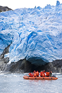 Exploring glacier in southern Chile, Chile, South America