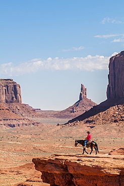 Navajo man on horseback, Monument Valley Navajo Tribal Park, Monument Valley, Utah, United States of America, North America