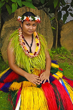 Yapese woman in traditional dance costume, Yap, Micronesia, Pacific