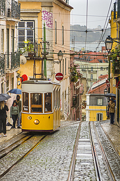 Elevador da Bica or Bica Funicular cable car, Misericordia district, Lisbon, Portugal.