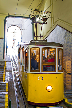 Elevador da Bica or Bica Funicular cable car, Misericordia district, Lisbon, Portugal.