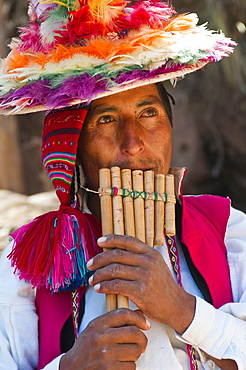 Local residents of Taquile Island, Lake Titicaca, Peru, South America