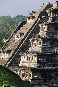 Mexico, Veracruz, Papantla, El Tajin archaeological site Part view of Pyramide de los Nichos.