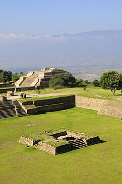 Mexico, Oaxaca, Monte Alban, Site view onto ball court or Juegos de Pelota.