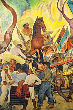 Mexico,  Federal District, Mexico City, Detail of mural Dream of a Sunday Afternoon in the Alameda by Diego Rivera in the Museo Mural Diego Rivera.