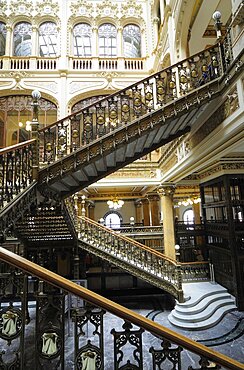 Mexico,  Federal District, Mexico City, Art Nouveau interior and staircase of the Correo Central main Post Office.