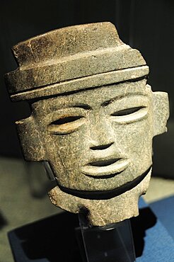 Mexico, Anahuac, Teotihuacan, Anthropomorphic head ceramic representation on display in site museum.