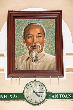 Vietnam, Ho Chi Minh City, Vietnam Portrait of Ho Chi Minh inside the Central Post Office.