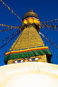 Nepal, Kathmandu, Boudnath Tibetan Buddhist Temple.