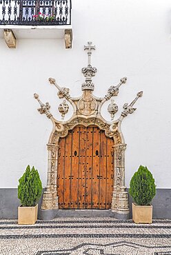 Spain, Extremadura, Olivenza, Ayuntamiento Town Hall doorway detail.