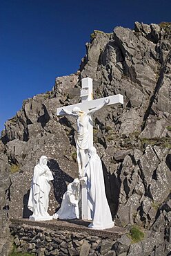 Ireland, County Kerry, Dingle Peninsula, Religious statue showing a Calvary scene near Slea Head.