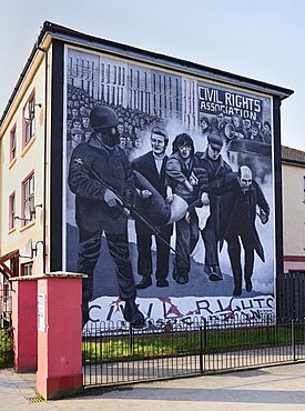 Ireland, North, Derry, The People's Gallery series of murals in the Bogside, Mural known as "Bloody Sunday Mural".