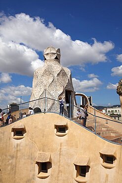 Spain, Catalonia, Barcelona, a Pedrera or Casa Mila on Passeig de Gracia, deisgned by Antoni Gaudi.