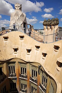 Spain, Catalonia, Barcelona, La Pedrera or Casa Mila on Passeig de Gracia, deisgned by Antoni Gaudi.