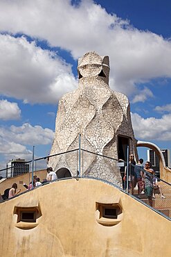 Spain, Catalonia, Barcelona, a Pedrera or Casa Mila on Passeig de Gracia, deisgned by Antoni Gaudi.