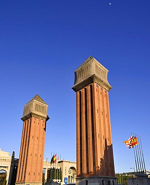 Spain, Catalunya, Barcelona, Placa d'Espanya, Ventian Towers modelled on the Bell Tower of St. Mark's Basilica in Venice.