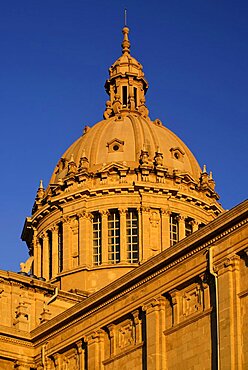 Spain, Catalunya, Barcelona, Montjuic, The dome of the Palau Nacional which was built for the 1929 International Exhibition in Barcelona and now houses the National Art Museum of Catalonia.