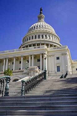 USA, Washington DC, Capitol Building, Close up of the building's dome from the west side.