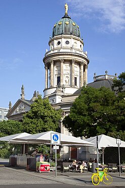 Germany, Berlin, Mitte, Domed tower of the Franzosischer Dom or French Cathedral in Gendarmenmarkt.