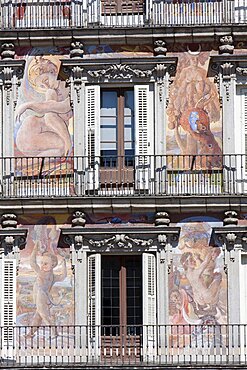 Spain, Madrid, Detail on the building facade in the Plaza Mayor.