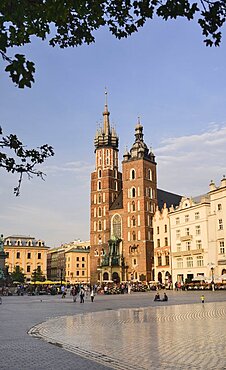 Poland, Krakow, Rynek Glowny or Main Market Square, St Mary's Church also known as St Marys Basilica.