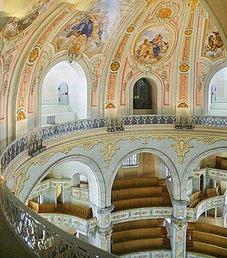 Germany, Saxony, Dresden, Frauenkirche or the Church of Our Lady in Neumarkt Square, a section of the interior from the dome stairway.