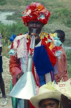 HAITI  Religion Voodoo priest at Ra Ra dance. The Voodoo years comes to a climax at Lent and Easter