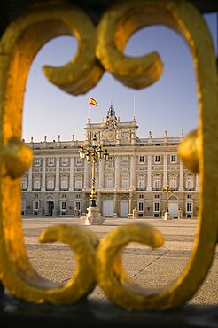 SPAIN  Madrid The Palacio Real. The Royal Palace seen through a section of the main gates. Travel Tourism Holidays